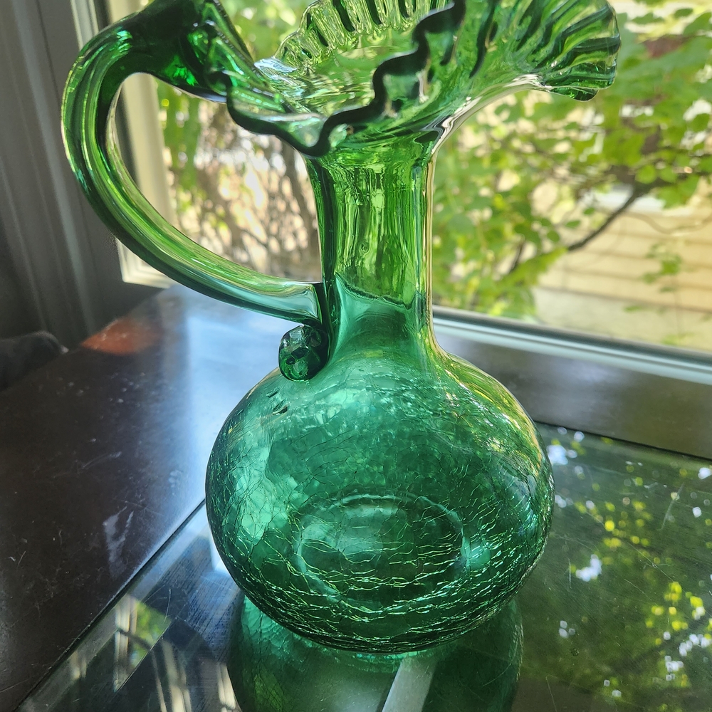 Elegant Green Glass Pitcher